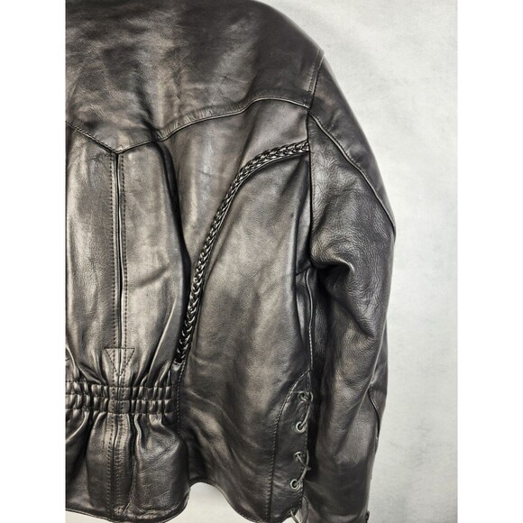 INTERSTATE LEATHER Womens LARGE Lined Biker Motorcycle Jacket Heavy Moto - Picture 9 of 15